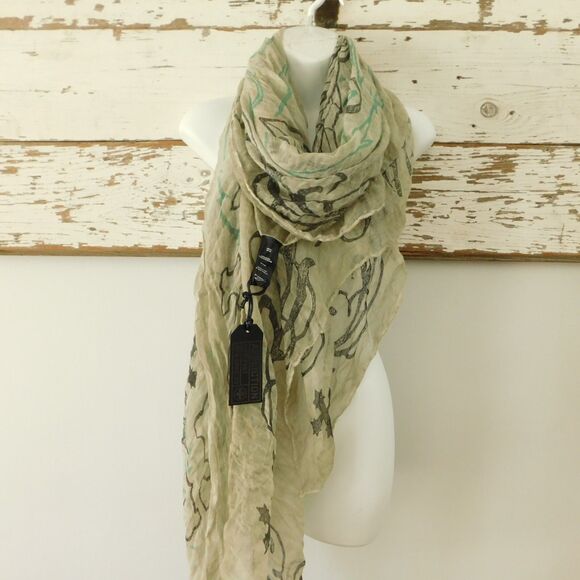 Affliction Live Fast Unisex GIANT Gauze Wrap Scarf 72x60 Beige Multicolor NWT - Picture 1 of 16